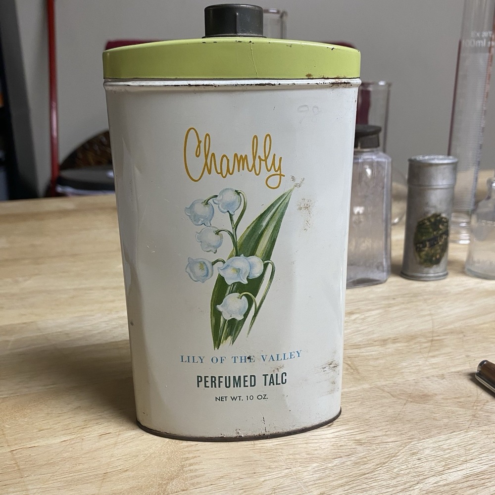 1950s Chambly Perfumed Talc Tin FULL Lily Of The Valley Vintage